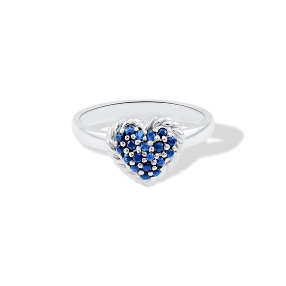 Blue Sapphire Heart Cluster Ring - Picture 2 of 7